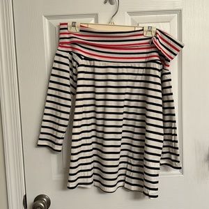 NEW Castaluna Cream Blue Stripes Off Shoulder Cotton-blend Shirt Size 14/16